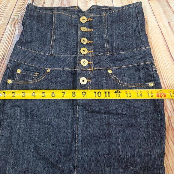 ZD Zana Di Women's Skirt 5 Pencil Dark Blue Denim High Waist Buttons Knee Length - Picture 10 of 14